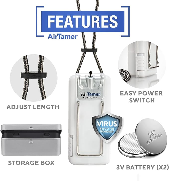 AirTamer A302 | Small Personal and Portable Air Purifier | Lithium Battery Operated | New Electrostatic Purification Technology, Proven Performance, Metal Travel Case