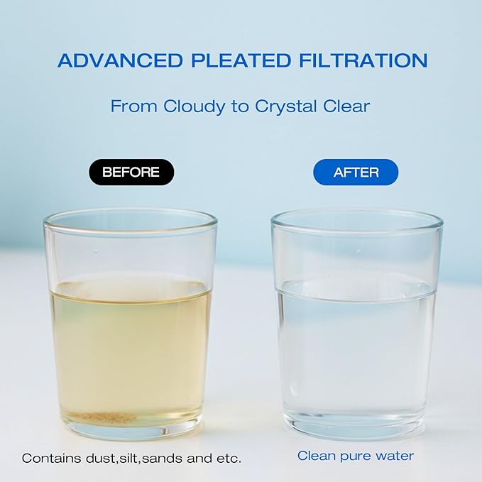 H&G Lifestyles 20" x 4.5" 20 Micro Whole House Pleated Sediment Water Filter for Well Water, Removes Dust Sands Impurities,Replacement Compatible with 20 X 4.5 Water Filtration System 2pcs