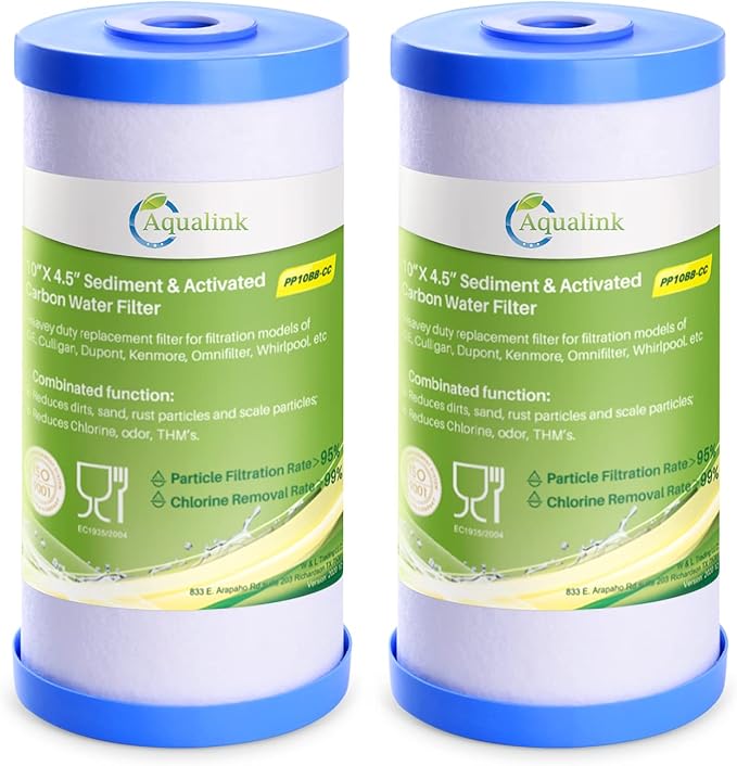 PP10BB-CC 5 Micron 10" x 4.5" Whole House Sediment Activated Carbon Water Filter Replacement for GE FXHTC, GXWH40L, GXWH35F, GNWH38S, RFC-BBSA, W50PEHD, DuPont WFHD13001
