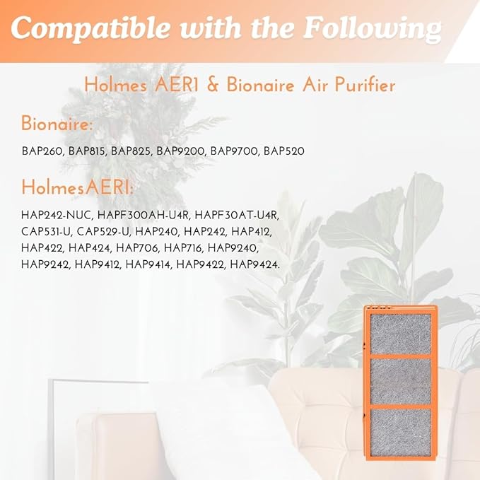 Nispira AER1 Filter Replacement for Holmes Air Purifier HAPF30AT HAPF30AS-U4R HAP242-NUC Smoke Grabber 2 HEPA 4 Carbon Booster, Remove Odor Smoke VOCs 1.2 x 10 x 4.6 Inches