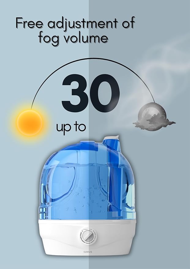 AZEUS Humidifiers, 2.8L Ultrasonic Cool Mist Humidifier for Large Room Babies Office, Quiet Humidifiers with Microporous filters, Lasts up to 50 Hours, Auto Shut-Off (BPA-Free)