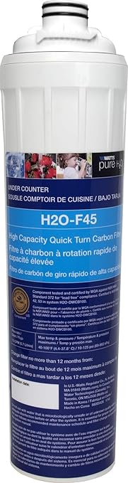 Watts Premier Pure H2O Single Stage 15" High Capacity Carbon Block Water Filter Replacement Cartridge for Under Counter Filtration System, Flow Rate 1.5 GPM, Removes Sediment, Improves Taste