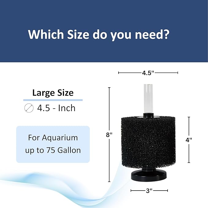 UNEAK Large Aquarium Sponge Filter Fish Tank Silent Filteration Breeding Fry Betta Shrimp Nano Tank Accessories Air Stone 4-inch Airline Tubing up to 40 Gallon