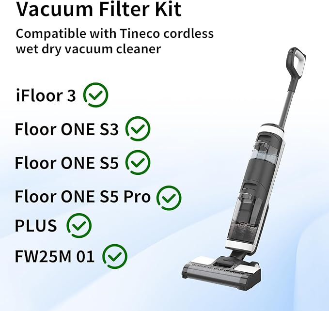 keluke Vacuum Filter Replacement Compatible with Tineco iFloor 3, Floor ONE S3 & Floor ONE S5, Floor ONE S5 Pro Cordless Vacuum Cleaner, 4 Pack Replacement Filters