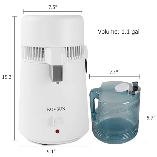 Bonnlo 1.1 Gallon/4L Water Distiller w/BPA-Free Container & All Stainless Steel Interior for Home Use, 750W Countertop Distilled Water Machine Maker Purifier Filter, Distilling Pure Water Maker