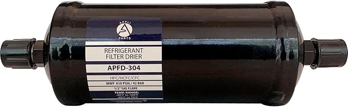 Appli Parts APFD-304 1/2 in Liquid Line Refrigerant AC Filter Drier hvac Refrigeration 304 SAE Flare connection universal unidirectional 10-1/2 in long 3-1/4 in wide