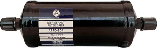Appli Parts APFD-304 1/2 in Liquid Line Refrigerant AC Filter Drier hvac Refrigeration 304 SAE Flare connection universal unidirectional 10-1/2 in long 3-1/4 in wide