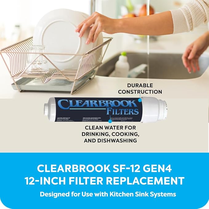 Clearbrook SF-12 Gen4 12-Inch Filter Replacement, Single Stage Quick Connect System, Fits Under Sink, Designed for Use with Kitchen Sink Systems