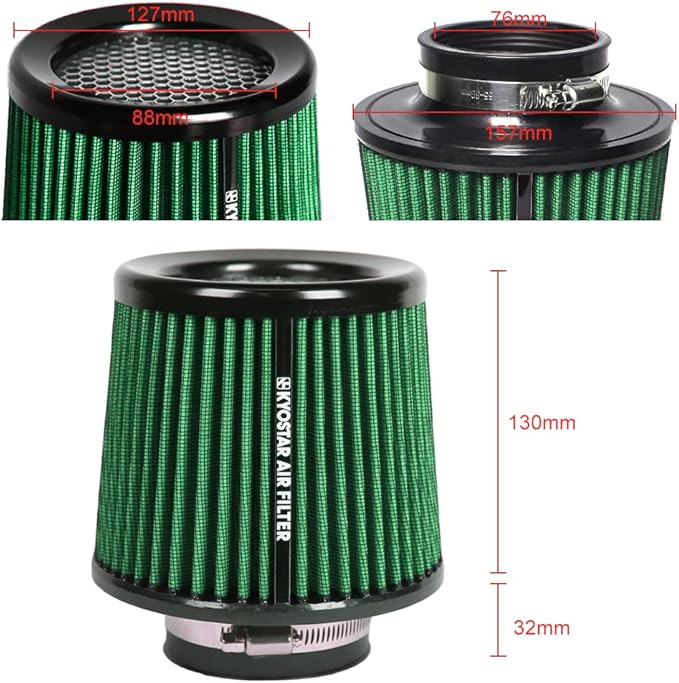 Kyostar Universal Green 3 Inch 76mm Air Intake Cone Filter Replacement Quality Dry Air Filter