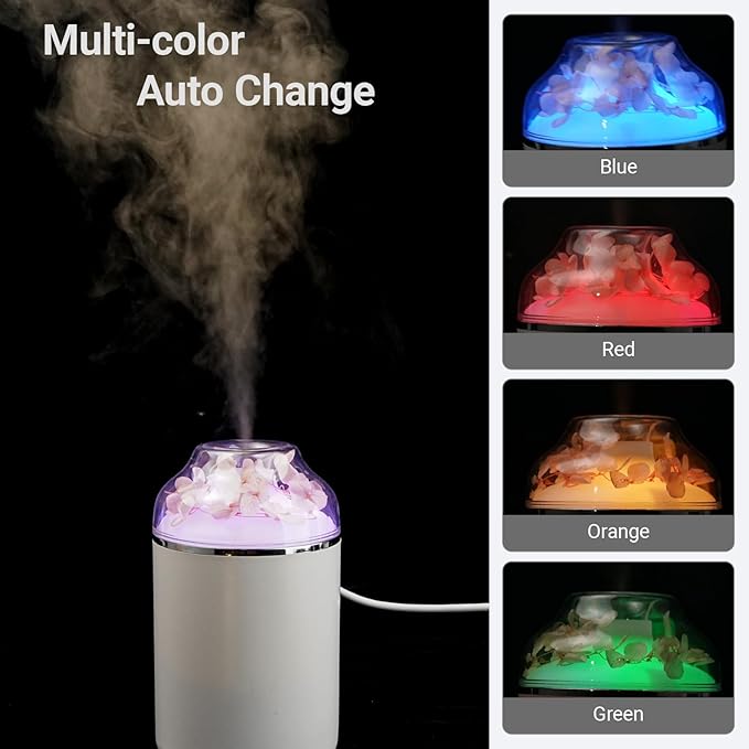 Portable USB Humidifier with 7-Color Mood Light | 280ml Quiet Mist for Bedroom, Office, Car | Auto Shut-Off & 8H Runtime (White)