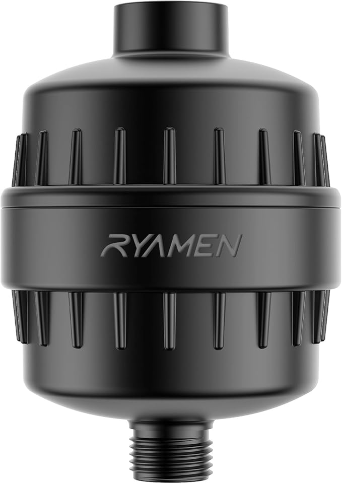 Ryamen Heavy Duty Shower Filter, Shower Water Filter, 99% REMOVAL Shower Head Filter for Hard Water, Heavy Metals, Chlorine (1 Cartridge, Black)