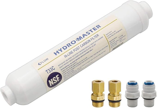HYDRO MASTER IN-LINE POST CARBON FILTER With 1/4-Inch NPT Connection, 10 Inch x 2 Inch.