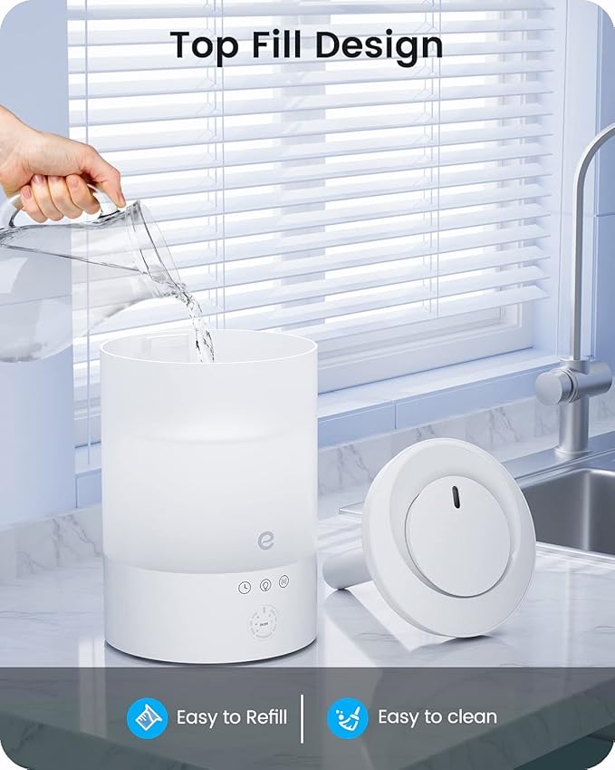 Esemoil Cool Mist Humidifiers for Bedroom Large Room, 2.5L Smart WiFi Baby Air Humidifier with Top-Fill & 28dB Quiet, 24H Ultrasonic Diffuser for Plants, 8 Color Light, Voice Control, Works with Alexa
