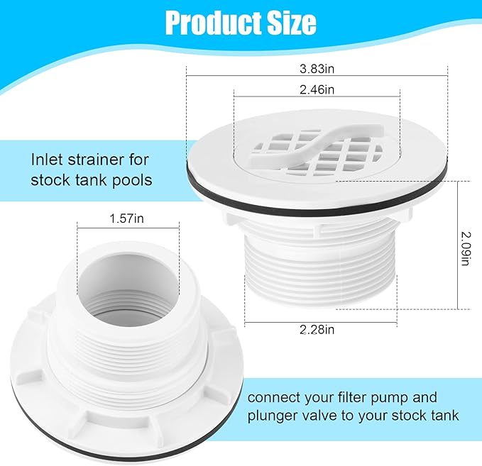 Threaded Inlet Strainer Kit Include Rubber Washer and Strainer Nut, Fits Intex Filter Pumps with 1-1/2" Hoses for Intex Stock Tank Pools and Stock Tank Pool Filter Kit Pool Accessories (1 Pcs)