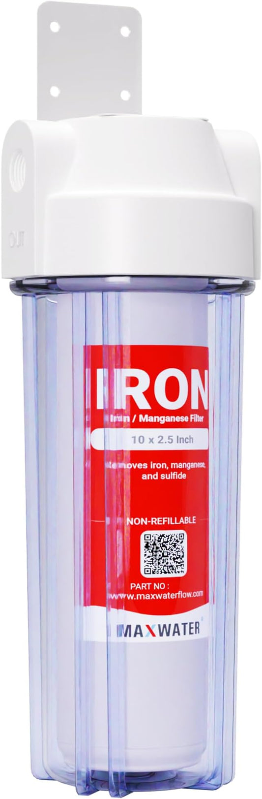 Max Water 10" 1-Stage Iron/Manganese Whole House Water Filter System, Clear Filter Housing, Reduces Dissolved Irons in Water Supply - Good for Whole House/Cottage Water