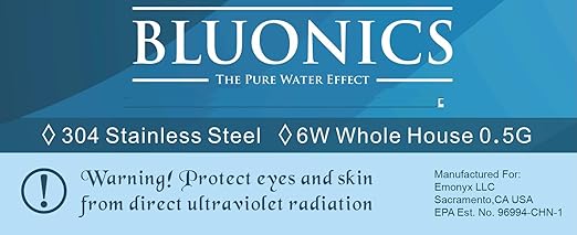 Bluonics Ultraviolet Light Water Purifier UV System for Reverse Osmosis Drinking Water System 0.5 GPM