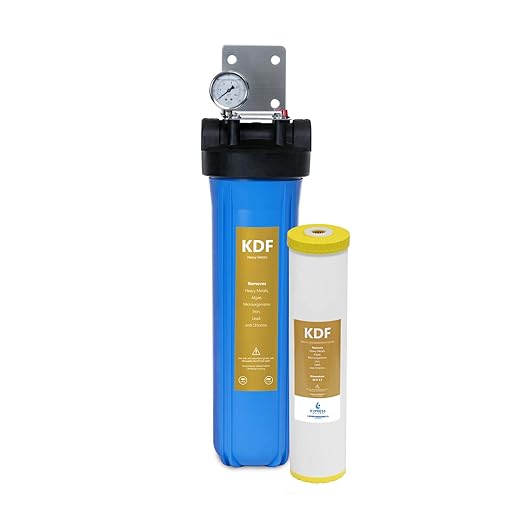 Express Water Whole House Water Filter, 1 Stage Home Water Filtration System, KDF Heavy Metal Filter, Includes Pressure Gauges, Easy Release, and 1 Inch Connections.