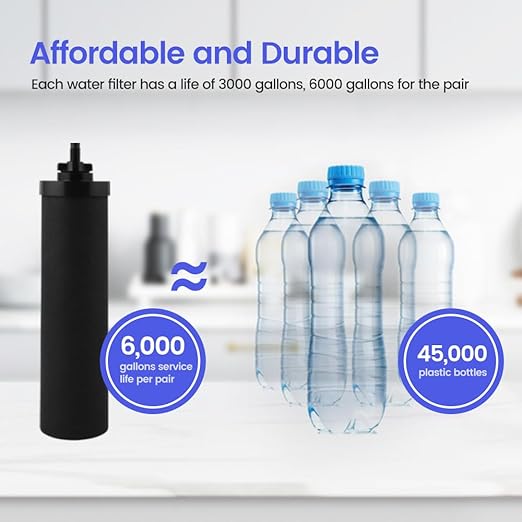 Amwater Cartridge Water Filter Compatible with Black Purification Elements Purifier Replacement Gravity System Filters,Fits BERKEY and Other Gravity Filter Systems(2 Pack