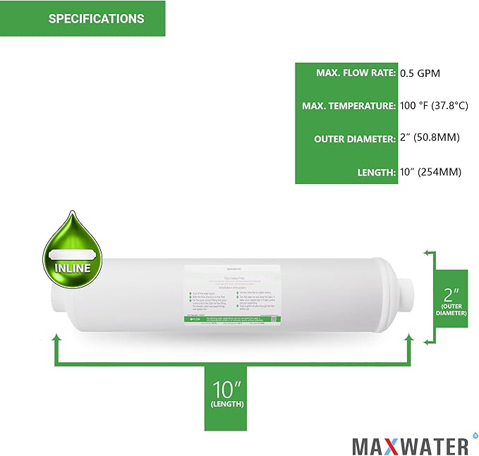 Post Activated Carbon Water Filter Replacement – 5 Micron Inline Filter – 10 inch Inline Carbon Filter– Under Sink and Reverse Fits most Reverse Osmosis Systems (1 pack)