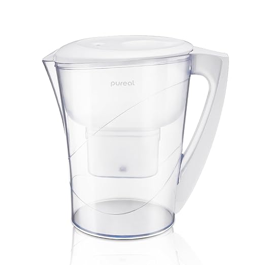 Pureal Water Pitcher PPJ-350, WQA Gold Seal-Certified Water Purifier Reduces Chlorines and Chloroform, Chubby Large-Capacity (10 Cups) with Smart Filter Change Indicator