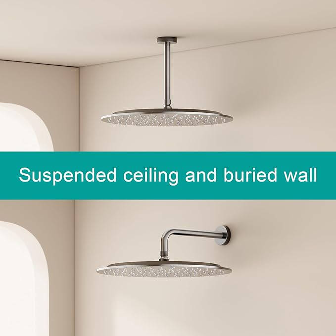 All Metal Rain Shower Head - Heavy Duty Stainless Steel, Easy Install, High Water Flow, Ultra-Thin Modern Design for Bathroom (Brushed Nickel, 16)