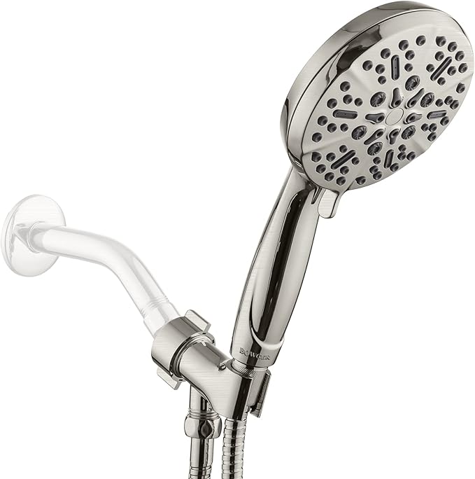 High Pressure Shower Head with Handheld - 5 Spray Settings High Flow Detachable Rain Shower Heads with 60” Extra-long Stainless Steel Hose and Adjustable Bracket with Brass Joint – Brushed Nickel