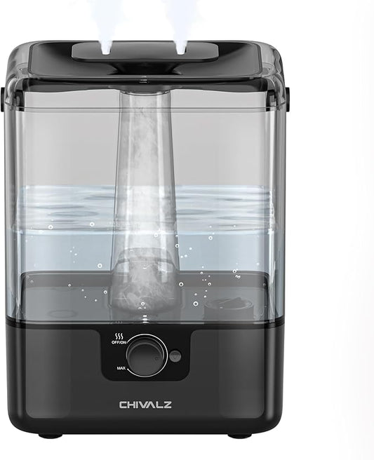 CHIVALZ Humidifiers for Bedroom, 6L Cool Mist Humidifiers for Baby Nursery, 26dB Quiet, 50H Runtime, Top Fill Humidifier for Large Room, Home, Plants, Nightlight, Oil Diffuser 1 Pack Black