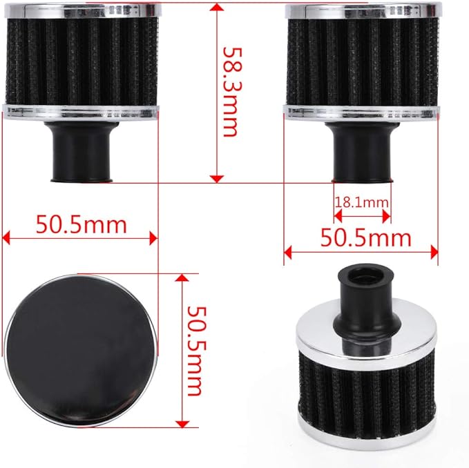 PTNHZ Universal 2 PCS 12mm Auto Cone Mini oil Air Intake Filter Crankcase Vent Valve Cover Breather Filter Flow Air Filters Black