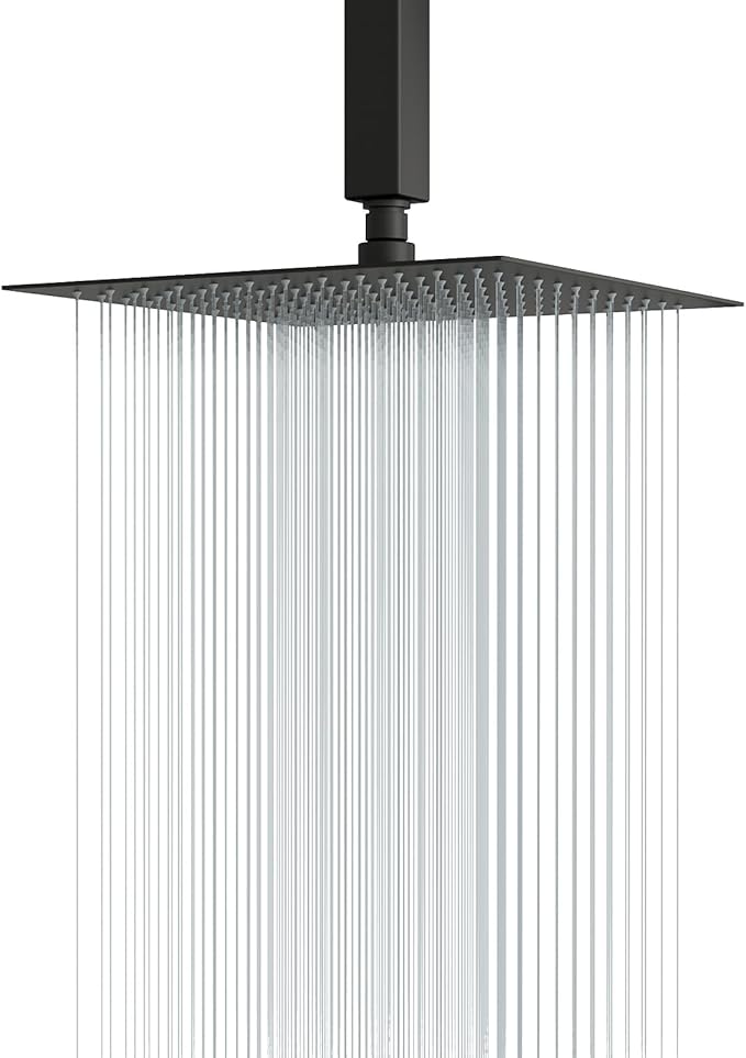 Lordear Black Rain Shower Head 16 Inch Square High Pressure Stainless Steel Rainfall Shower Head 360° Rotation Waterfall Showerhead Full Body Coverage with Silicone Nozzle