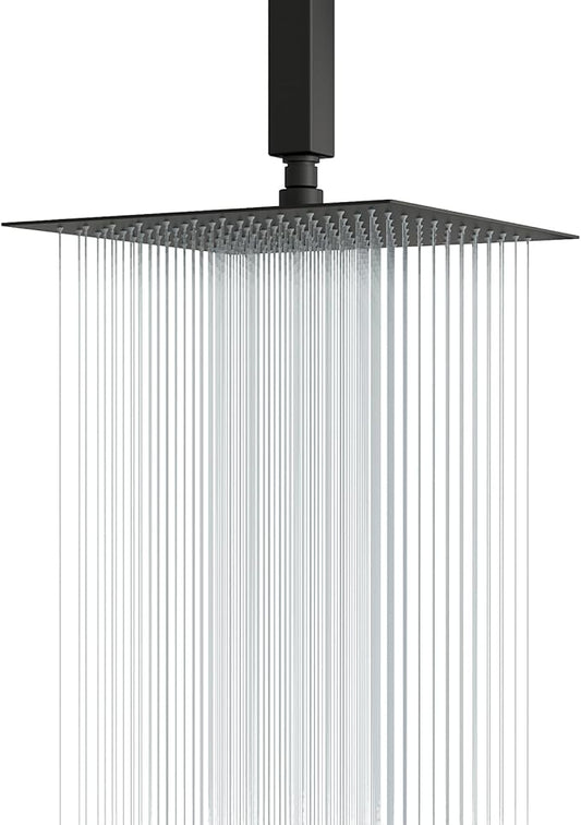 Lordear Black Rain Shower Head 16 Inch Square High Pressure Stainless Steel Rainfall Shower Head 360° Rotation Waterfall Showerhead Full Body Coverage with Silicone Nozzle