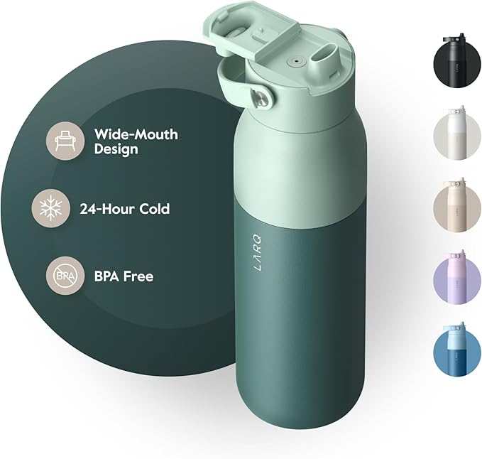 LARQ Bottle Swig Top 23oz - Insulated Stainless Steel Water Bottle With Built-In Silicone Handle | BPA Free | Reusable Water Bottle for Sports, Gym, and Travel, Eucalyptus Green