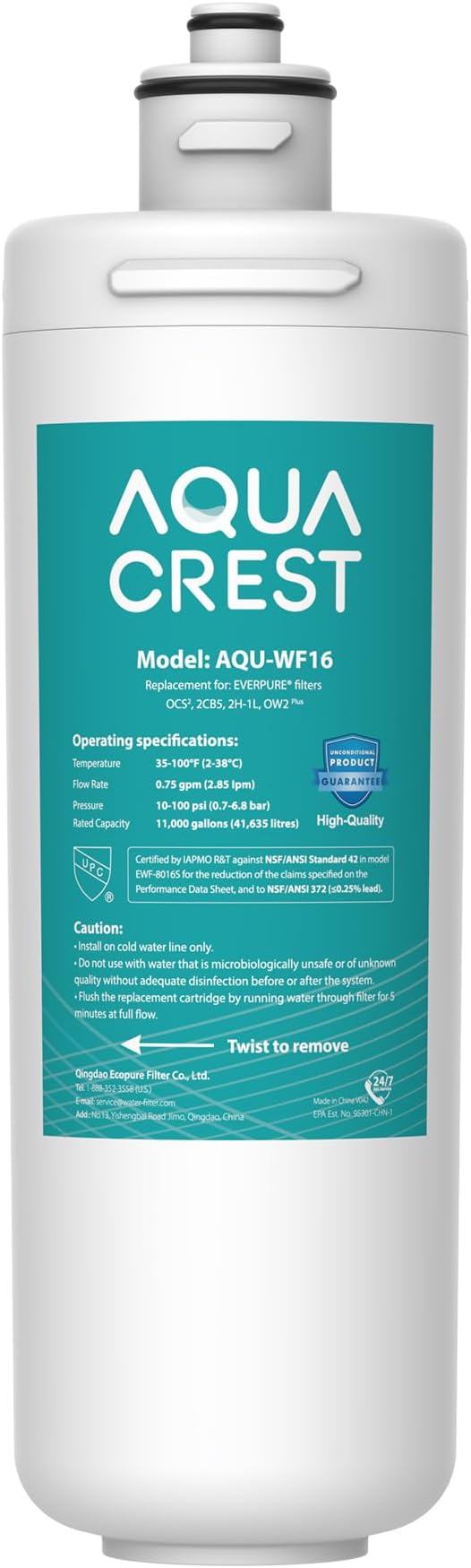 AQUA CREST OCS2 Under Sink Water Filter, Replacement Cartridge for Everpure OCS2, 2CB5, 2H-L, 2CB-GW, ADC, OW2-Plus, EV9618-02, EV9634-26, EV9634-01, EV9617-05, Aquverse A100, NSF/ANSI 42 Certified