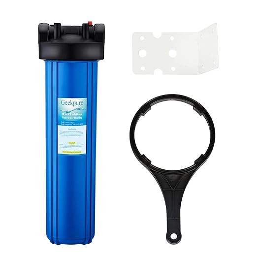 Geekpure 20 Inch Whole House Water Filter Housing-1" NPT Bras Port -Fit 4.5 x 20 Inch Filter -Blue(1)