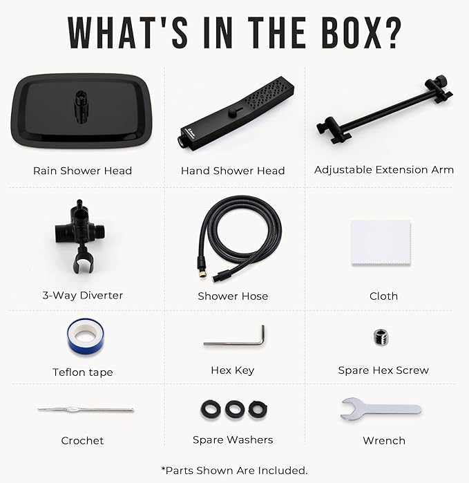 G-Promise All Metal 12 Inch Dual Square Shower Head with Handheld Spray Combo, Rain Shower Head, Adjustable Extension Arm, 3-Way Diverter, 71 Inch Extra Long Hose - A Bathroom Upgrade (Matte Black)