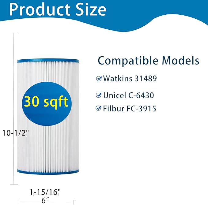 PWK30 Replaces Hot Spring Spa Filters，Compatible Watkins 31489,Unicel C-6430, Filbur FC-3915, P/N0969601, 71825, 73178, 73250,30 sq.ft. 2 Pack