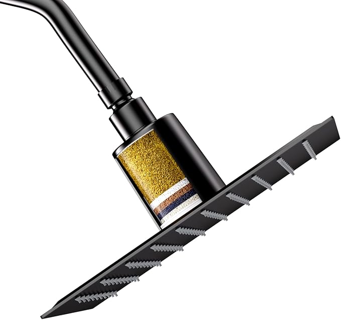 Lordear Filtered Shower Head 8 Inch Stainless Steel Square Shower Head, High Pressure Showerhead for Hard Water,Ceiling or Wall Mounted Waterfall Shower (Matte Black)