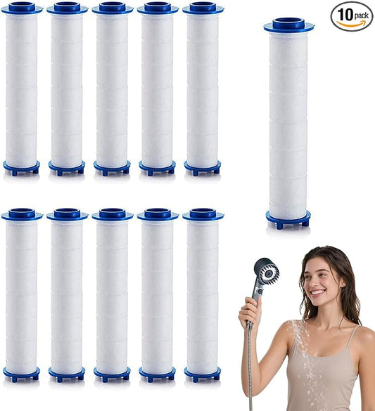 10Pcs Ion Drops Shower Head Filters, High Pressure Shower Head Filter Replacement with PP Cotton Cartridge, Detachable Ion Drops Filters for Clean Water (10Pcs, 0.94 * 2.36in)