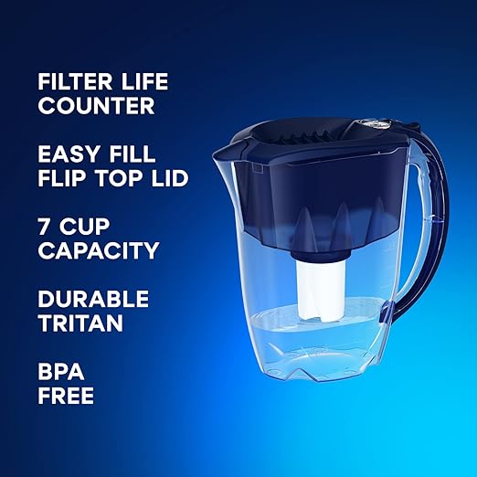 AQUAPHOR Water Filter Pitcher Ideal 7 Cup with 3 x B15 Filters - Dark Blue
