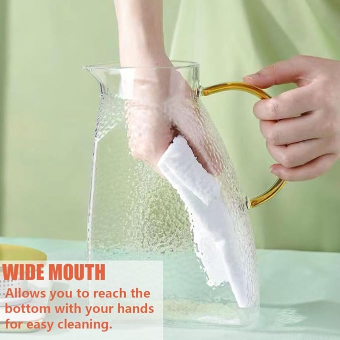 1.8L Glass Pitcher with Stainless Steel Gold Lid - Ideal Fridge Door Water Pitcher for Hot or Cold Beverage, Iced Tea, Juice, Milk, Coffee, Lemonade