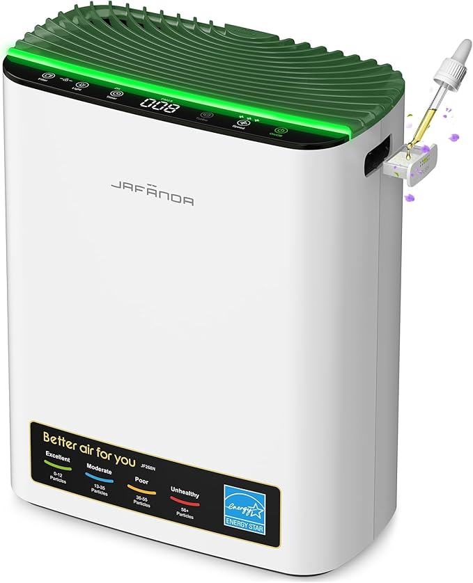 Jafända Air Purifiers for Home Cover Up to 1226ft², Allergen HEPA Air Filter with PM2.5 Sensor, Auto Mode& Timer, Aromatherapy, 22 dB Quiet Air Cleaner for Pet Dander/Hair, Allergies, Dust&VOCs
