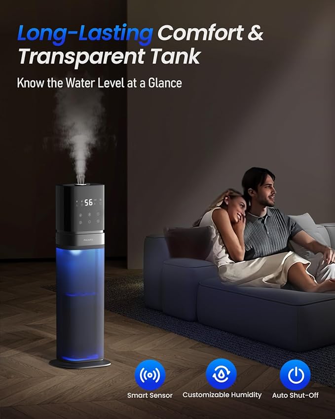 Smart Humidifier Large Room, 2.1Gal/8L Humidifiers for Bedroom with Extended Tube&Night Light, Whole House Cool Mist Humidifiers, WIFI App&Voice Control, School/Office/Warehouse, Dark Blue