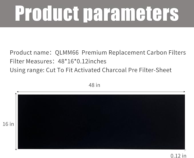 Carbon Fabric Filter - 16" x 48" x 0.12" Activated Charcoal Hepa AC Vent Filter Replacement