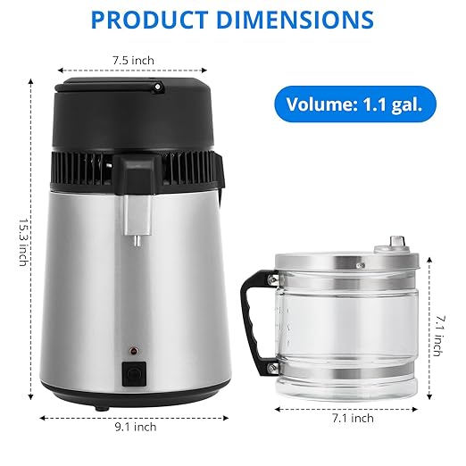 4L Water Distiller,Household Stainless Steel Distilled Water Purifier,Countertop Distilled Water Maker,4 Litre Distilled Water Machine for Home.Silver.