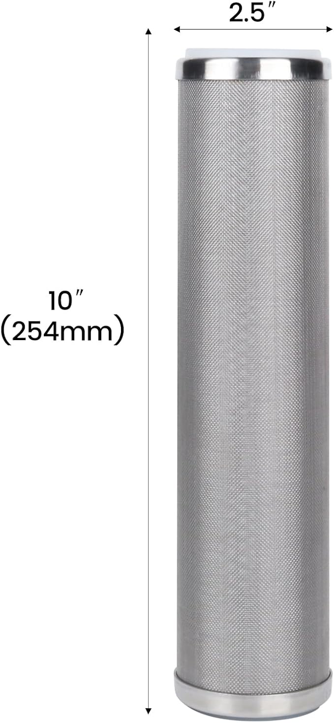Amwater Stainless Steel Cleanable Wire Mesh Filter Cartridge 10”Length,2.5"OD(50 Micron)