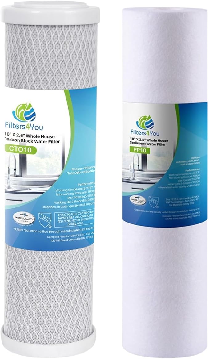 CFS – Replacement Water Filter Kit Includes Sediment & Carbon Cartridge Compatible with 10" Reverse Osmosis and Under Sink Systems Models – Removes Bad Taste & Odor – 1 Micron (1 Pack Filter Kit)