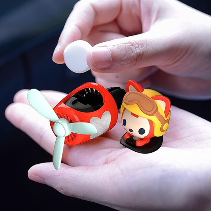 2 Pieces Car Air Fresheners, Cute Bear Pilot Car Diffuser, Propeller Air Outlet Vent Fresheners, Suitable for Automotive Interior Decoration (Duck+Fox)