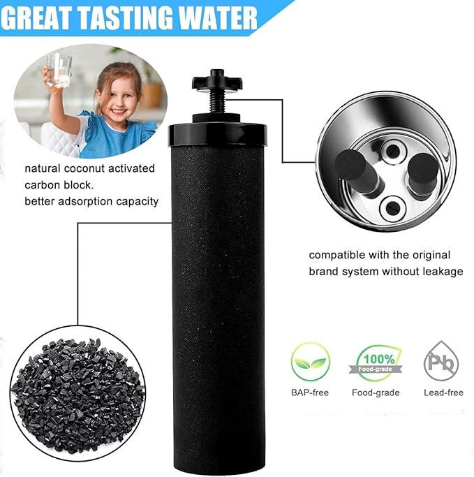 Water Filter Replacement Compatible with Berkey® Gravity Filter Filtration System, NSF/ANSI 42 Certified 4 Black Filters and 4 Fluoride Filters PF2 for Travel, Big, Royal Series
