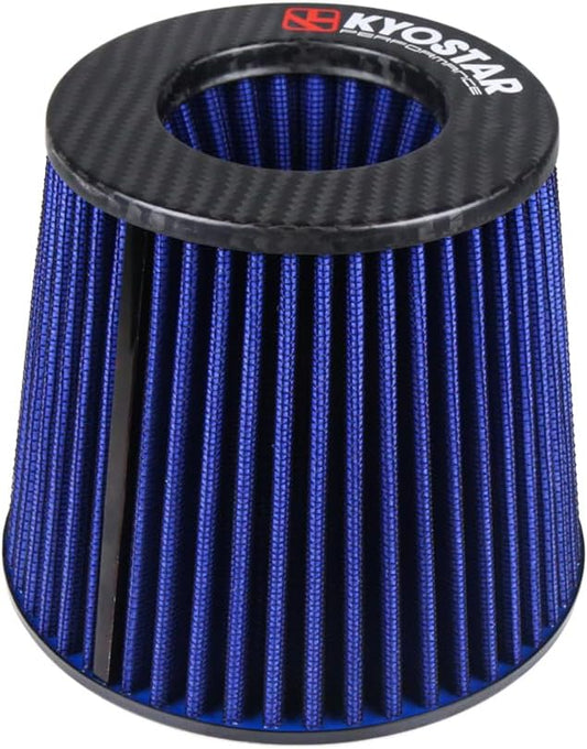 Kyostar Universal Carbon Fiber 3 Inch 76mm Air Intake Cone Filter Replacement Quality Dry Air Filter, Blue