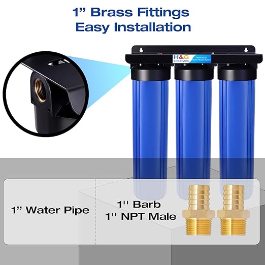 H&G Lifestyles Whole House Water Filtration System,Iron and Manganese Water Filter for Well Water,Remove Heavy Metal Chlorine Odor,Improve Water Taste,3 Stage Whole Home Water Filtering System