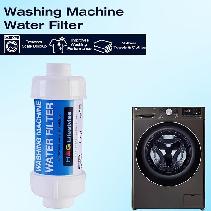 H&G Lifestyles Inline Water Filter for Washing Machine, Anti-Scale Garden Hose Filter,Reduce Water Hardness,with 3/4" GHT Prevents Scale Build Up,Descaler for Water Heater Patio Swamp Cooler 1Pack